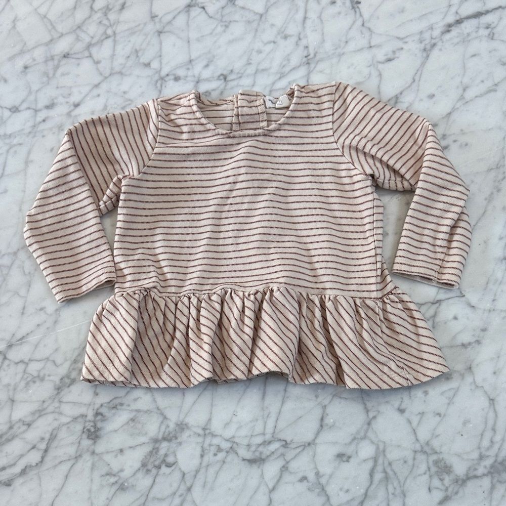 Miles the Label Baby Girls 18M Organic Cotton Striped Long Sleeve Peplum Top